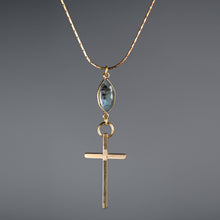 Load image into Gallery viewer, Brass Cross on w/ Semi Precious on an Adjustable Chain: Prasiolite