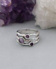 Load image into Gallery viewer, Amethyst Triple Gemstone Ring, Sterling Silver: Size 9
