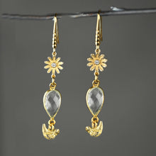 Load image into Gallery viewer, Whimsical Flowers & Birds & Gemstone Earrings: Aqua (Hydro Quartz Glass)