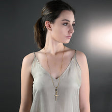 Load image into Gallery viewer, Brass Cross on w/ Semi Precious on an Adjustable Chain: Prasiolite