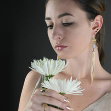 Load image into Gallery viewer, Dramatic Circle Eye w/ Semi Precious & Gold Plated Tassel: Golden Rutile