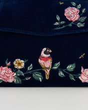 Load image into Gallery viewer, Rosy Posy Embroidered Blue Mini Top Handle Tote