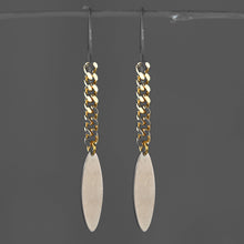 Load image into Gallery viewer, Mixed Metal Gold Chain Gunmetal Marquise Drop Earrings