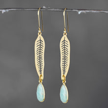 Load image into Gallery viewer, Leaf w/ Semi Precious Tear Drop Earrings: Amazonite