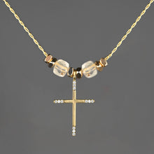 Load image into Gallery viewer, Delicate Cross w/ Tiny Stones and Semi Precious Necklace: 16 + Extender / Iolite