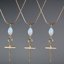 Load image into Gallery viewer, Brass Cross on w/ Semi Precious on an Adjustable Chain: Prasiolite