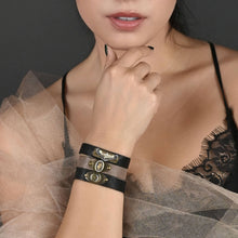 Load image into Gallery viewer, Leather Stacker Cuff w/ Freedom Eagle and Delicate Crystals: Weathered Brown