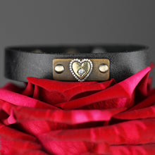 Load image into Gallery viewer, Leather Stacker w/ Vintage Heart Tiny Crystals Valentines: Lavender Sky Metallic