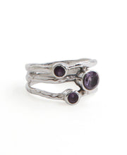 Load image into Gallery viewer, Amethyst Triple Gemstone Ring, Sterling Silver: Size 9