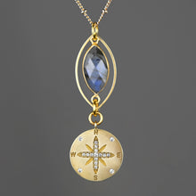 Load image into Gallery viewer, Compass w/ Stones and Semi Precious Marquise Necklace: Labradorite