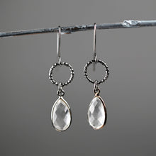 Load image into Gallery viewer, Gunmetal Small Circle Earrings with Stone Drop Earrings: London Blue