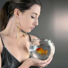 Load image into Gallery viewer, Dramatic Circle Eye w/ Semi Precious & Gold Plated Tassel: Golden Rutile