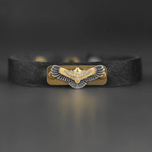 Load image into Gallery viewer, Leather Stacker Cuff w/ Freedom Eagle and Delicate Crystals: Weathered Brown