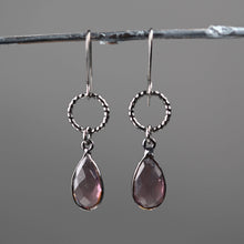 Load image into Gallery viewer, Gunmetal Small Circle Earrings with Stone Drop Earrings: London Blue