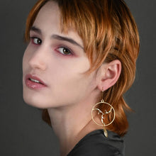 Load image into Gallery viewer, Triple Goddess Brass Cast Hoops w/ Semi Precious Tear Drop: Golden Rutile