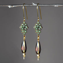 Load image into Gallery viewer, Antique Emerald Leaf w/ Crystal Glass Gunmetal AB Tear