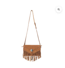 Load image into Gallery viewer, Texas Mist Fringed Leather Bag with Chonco Accent - Myra