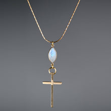 Load image into Gallery viewer, Brass Cross on w/ Semi Precious on an Adjustable Chain: Prasiolite