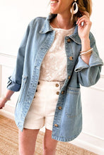 Load image into Gallery viewer, Denim Buttoned Pocketed Jacket: Dusk Blue