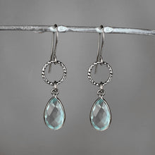 Load image into Gallery viewer, Gunmetal Small Circle Earrings with Stone Drop Earrings: London Blue
