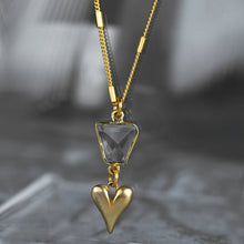 Load image into Gallery viewer, Brass Sculptured Heart w/ Crystal Quartz Necklace: 16 + Extender