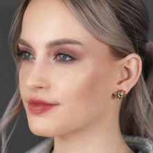 Load image into Gallery viewer, Flower & Crystal Stone Stud Earrings: Air Blue Opal / Pointed Flower
