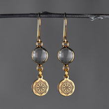 Load image into Gallery viewer, Stamped Blackened Mandala with Round Semi Precious Earrings: Pyrite
