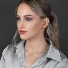 Load image into Gallery viewer, Flower & Crystal Stone Stud Earrings: Air Blue Opal / Pointed Flower