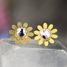 Load image into Gallery viewer, Flower & Crystal Stone Stud Earrings: Air Blue Opal / Pointed Flower