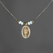 Load image into Gallery viewer, Delicate Beaded Mary w/ Small Larimar Stones Necklace: 16 + Extender