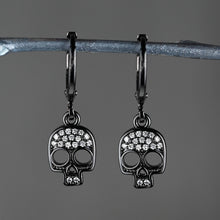 Load image into Gallery viewer, Small Crystal Pave Skull Huggie Earrings: Gold Plated