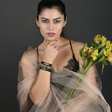 Load image into Gallery viewer, Leather Stacker Cuff w/ Freedom Eagle and Delicate Crystals: Weathered Brown