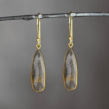 Load image into Gallery viewer, Large Semi Precious Elongated Tear Drop Earrings: Golden Rutile