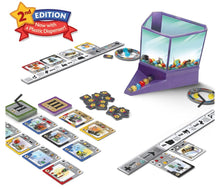 Load image into Gallery viewer, Board game components including cards, tokens, and a dispenser on a white background