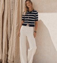 Load image into Gallery viewer, Short Sleeve Button Up Color Block Top