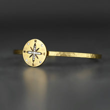 Load image into Gallery viewer, Delicate Brass Cuff w/ Compass and Stones