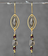 Load image into Gallery viewer, Caged Marquise Smoky Quartz w/ Gemstone Nugget Cube: Garnet