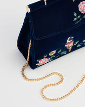 Load image into Gallery viewer, Rosy Posy Embroidered Blue Mini Top Handle Tote