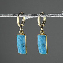 Load image into Gallery viewer, Golden Huggie with Rectangle Semi Precious Earrings: Dark Lab ** Lower cost