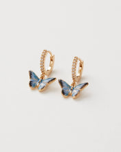 Load image into Gallery viewer, Enamel Blue Butterfly Huggie Earrings
