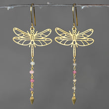 Load image into Gallery viewer, Dance of The Dragonfly Tourmaline Drop Earrings