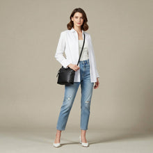 Load image into Gallery viewer, Genuine Leather Black Purse with Multi-Pockets Vintage Satchel Bag