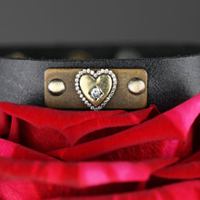 Load image into Gallery viewer, Leather Stacker w/ Vintage Heart Tiny Crystals Valentines: Lavender Sky Metallic