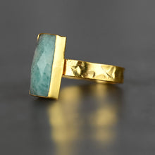 Load image into Gallery viewer, Amazonite Rectangle Ring on a Hand Hammered Band: 6