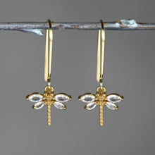 Load image into Gallery viewer, Delicate Vintage Deco Crystal Stone Dragonfly Earrings