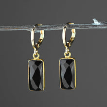 Load image into Gallery viewer, Golden Huggie with Rectangle Semi Precious Earrings: Strawberry Quartz