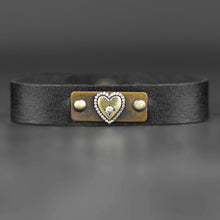 Load image into Gallery viewer, Leather Stacker w/ Vintage Heart Tiny Crystals Valentines: Lavender Sky Metallic