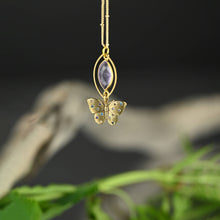 Load image into Gallery viewer, Vintage Butterfly Necklace w/ Multi Stones and Semi Precious: 18 + Extender / Amatrine
