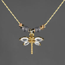 Load image into Gallery viewer, Small Dragonfly w/ Semi Precious Gemstones Necklace : 16 + Extender / Citrine
