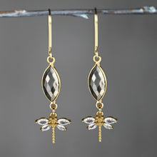 Load image into Gallery viewer, Marquise Semi Precious w/ Vintage Crystal Dragonflies Ear: Crystal